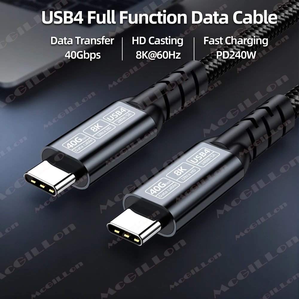8K USB 4 Thunderbolt 4/3 Cable 40Gbps Type C TO USB-C Cable PD240W Type-c Fast Charging Cable for Macbook iPad to Monitor Laptop