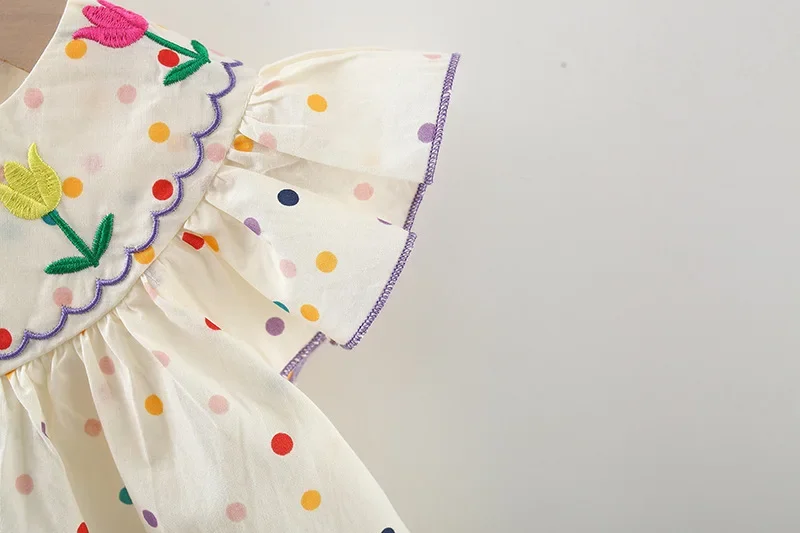 Baby Dress Summer Colorful Polka Dot And Floral Girls' Dress Cute Cotton Beach Kids Dress Baby Girl Clothes