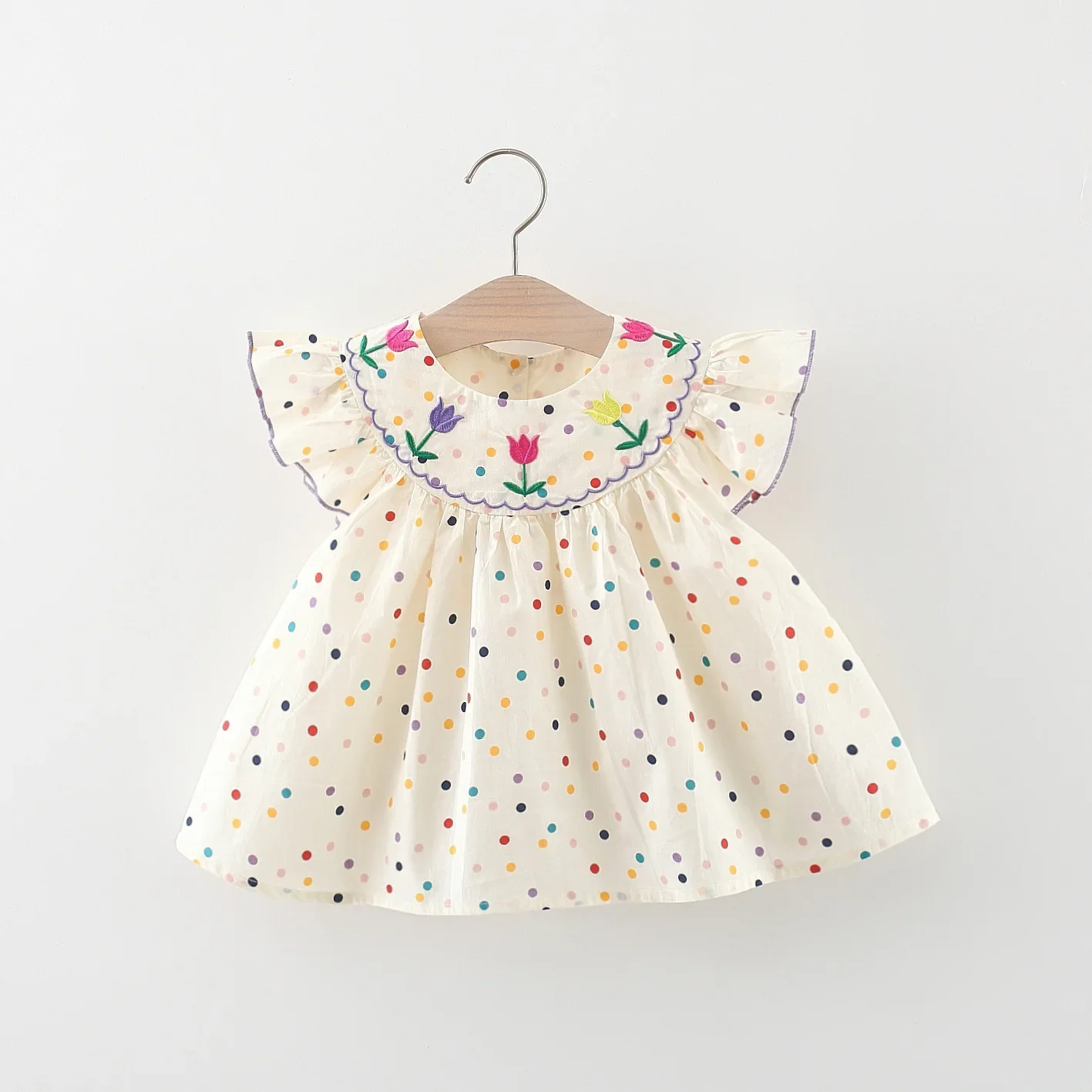 Baby Dress Summer Colorful Polka Dot And Floral Girls' Dress Cute Cotton Beach Kids Dress Baby Girl Clothes