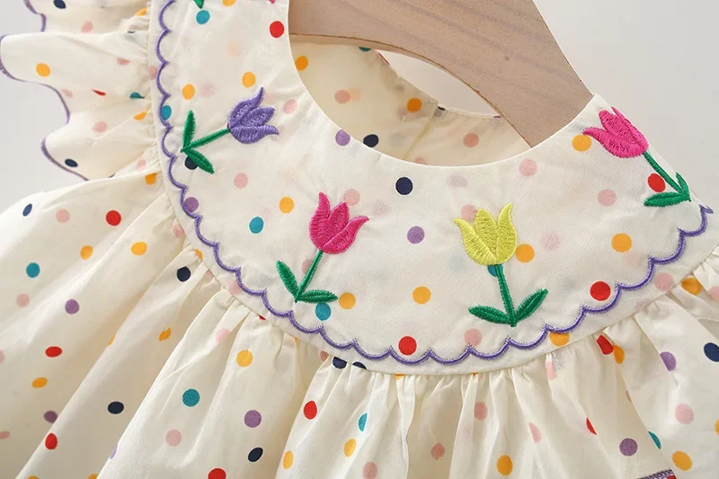 Baby Dress Summer Colorful Polka Dot And Floral Girls' Dress Cute Cotton Beach Kids Dress Baby Girl Clothes