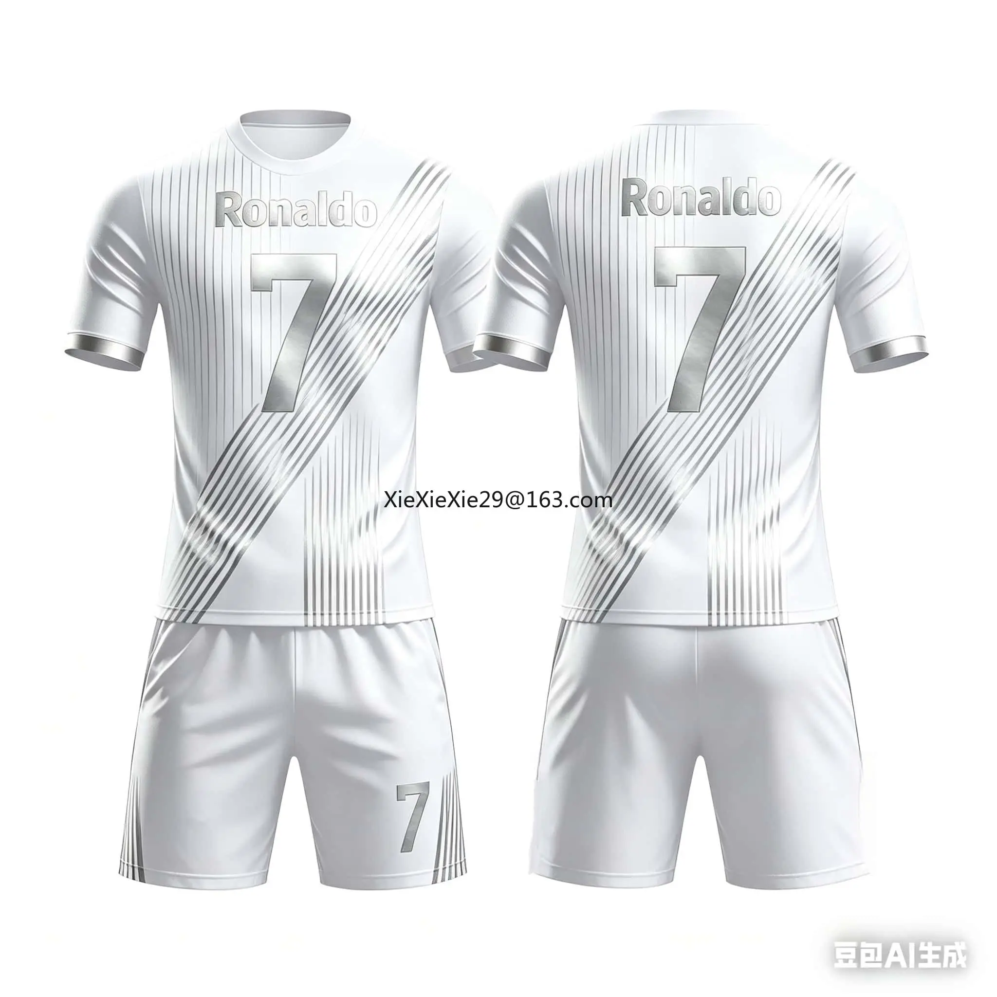 2026 Fashion New AI Ronaldo No.7 3D Cool Quick Drying Football Summer Children's T-shirt Shorts Set Parent Child Large Size