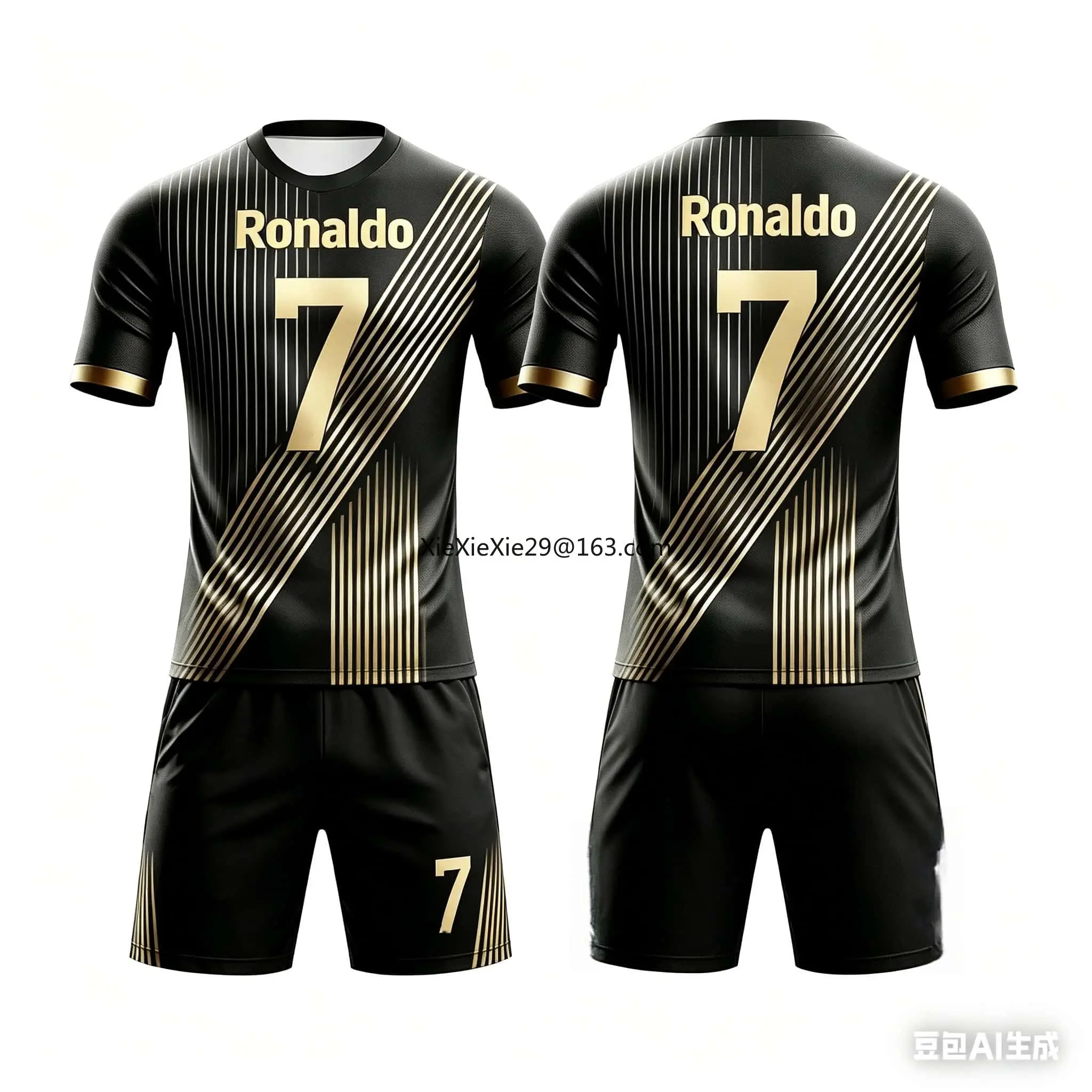 2026 Fashion New AI Ronaldo No.7 3D Cool Quick Drying Football Summer Children's T-shirt Shorts Set Parent Child Large Size