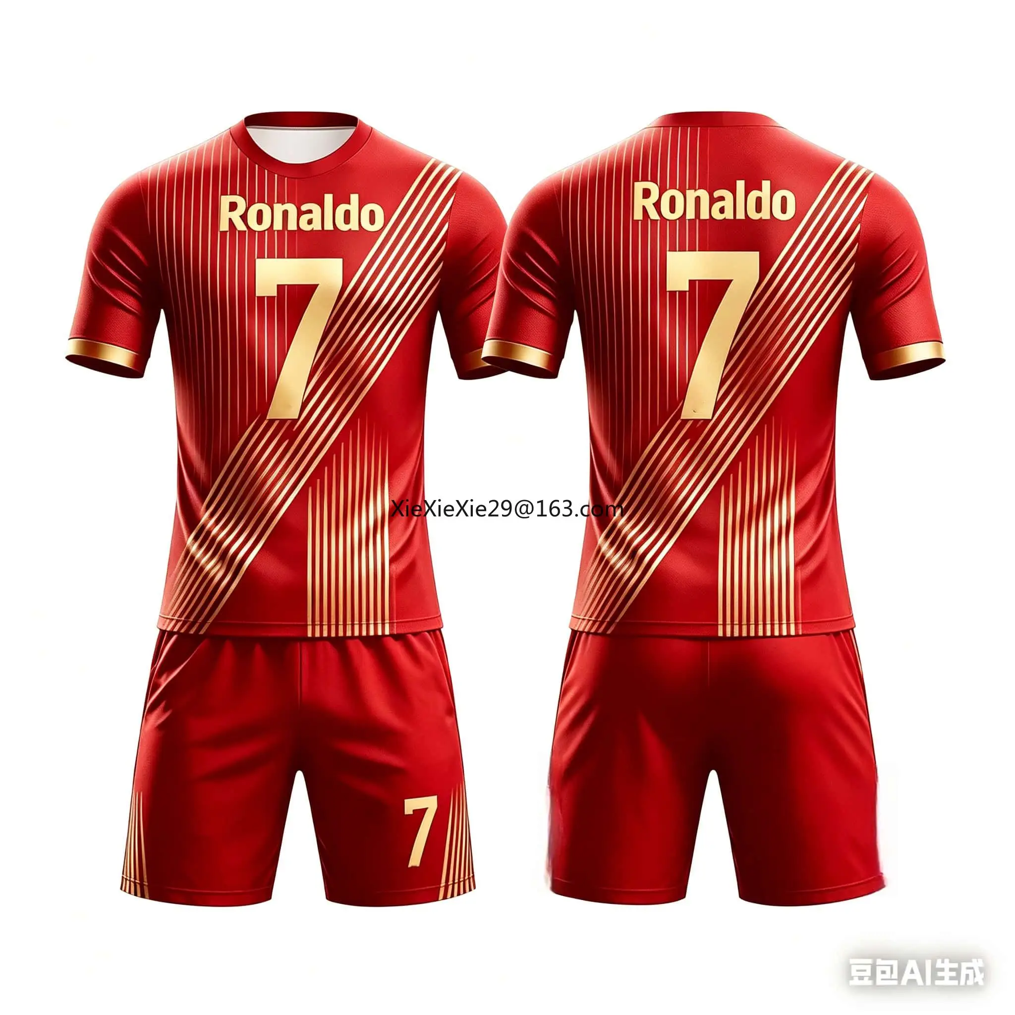 2026 Fashion New AI Ronaldo No.7 3D Cool Quick Drying Football Summer Children's T-shirt Shorts Set Parent Child Large Size