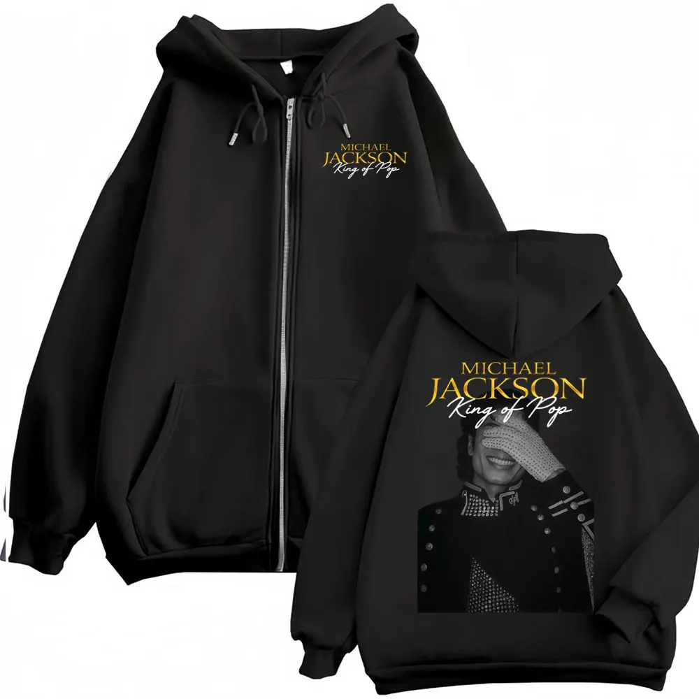 Michael Jackson King of Pop Hip Hop Zip Up Hoodies Men Women Harajuku Street Sweatshirt Jacket Casual Fleece Zipper Hooded Coats