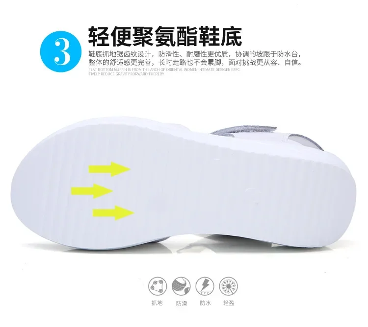Women Flat Sandals Lady Platform Soft Comfort Casual Hook & Loop White Genuine Leather Ankle Strap Wedges Sandals 2026