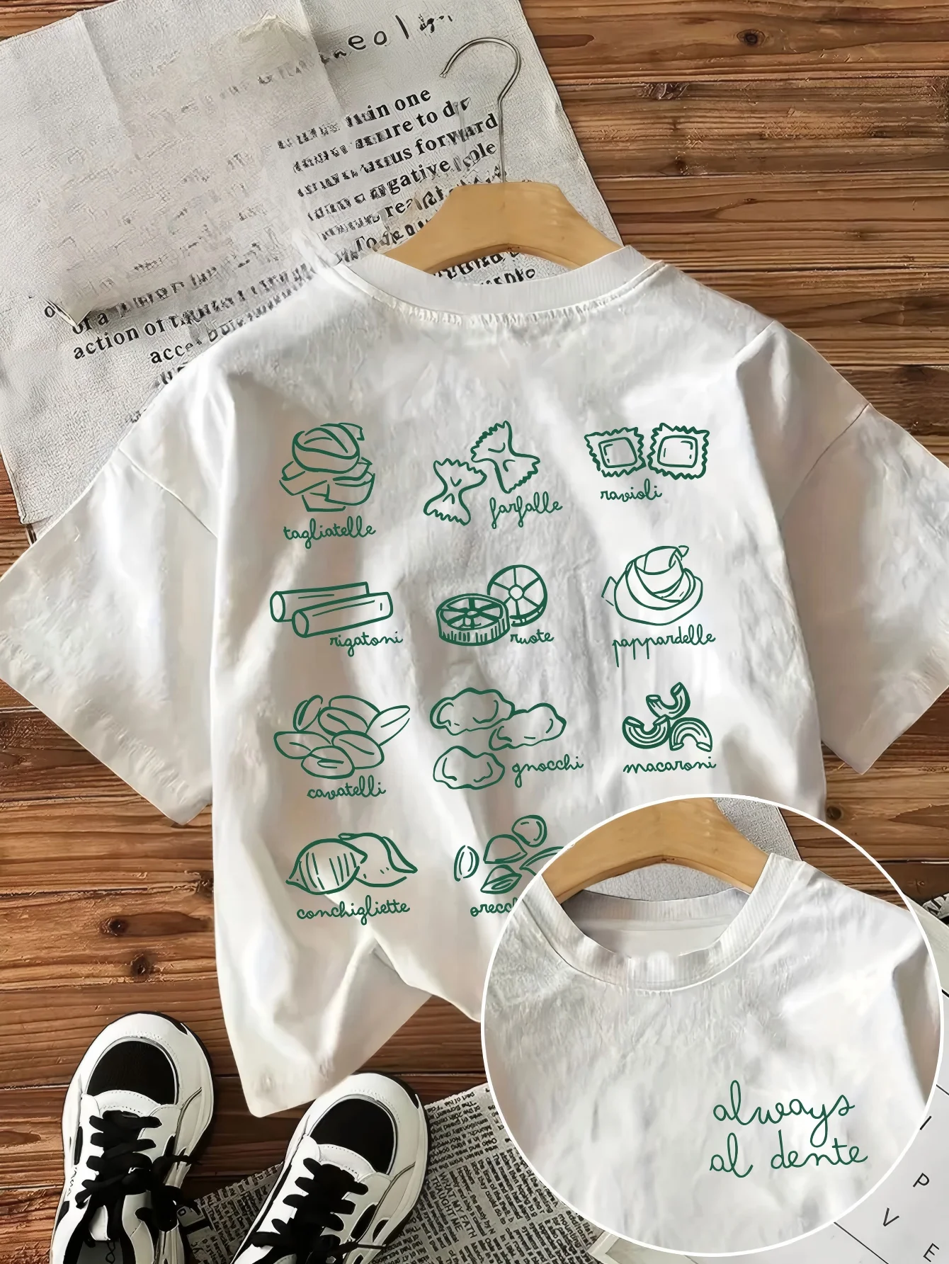 Italian Pasta Types T Shirt Always Al Dente Graphic Tee Farfalle Ravioli Foodie Art Top Retro Aesthetic Streetwear Unisex Tshirt