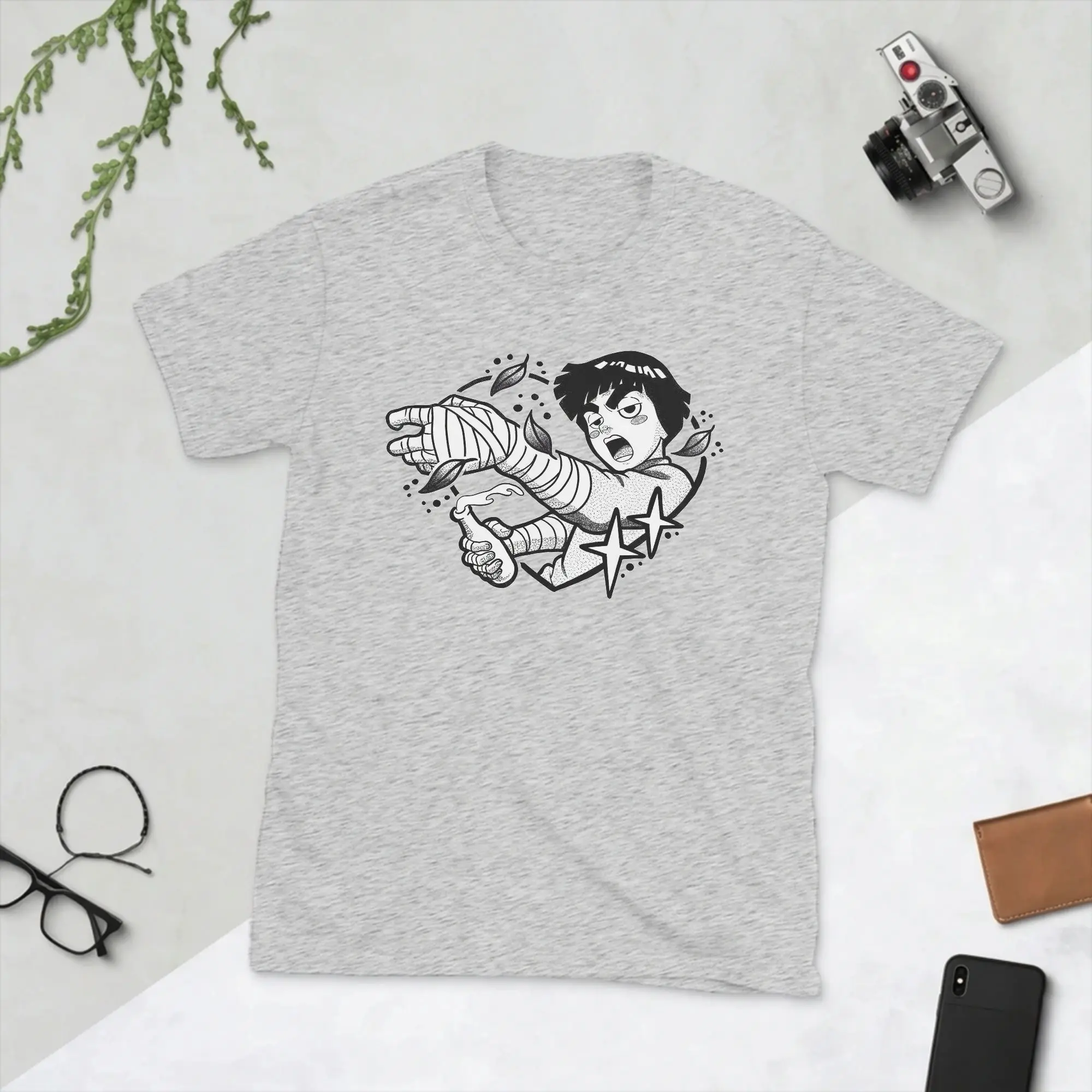 Men's T-Shirt Rock Lee Naruto Cool Cotton Tees Short Sleeve Manga Anime T Shirt Crew Neck Clothing Printed