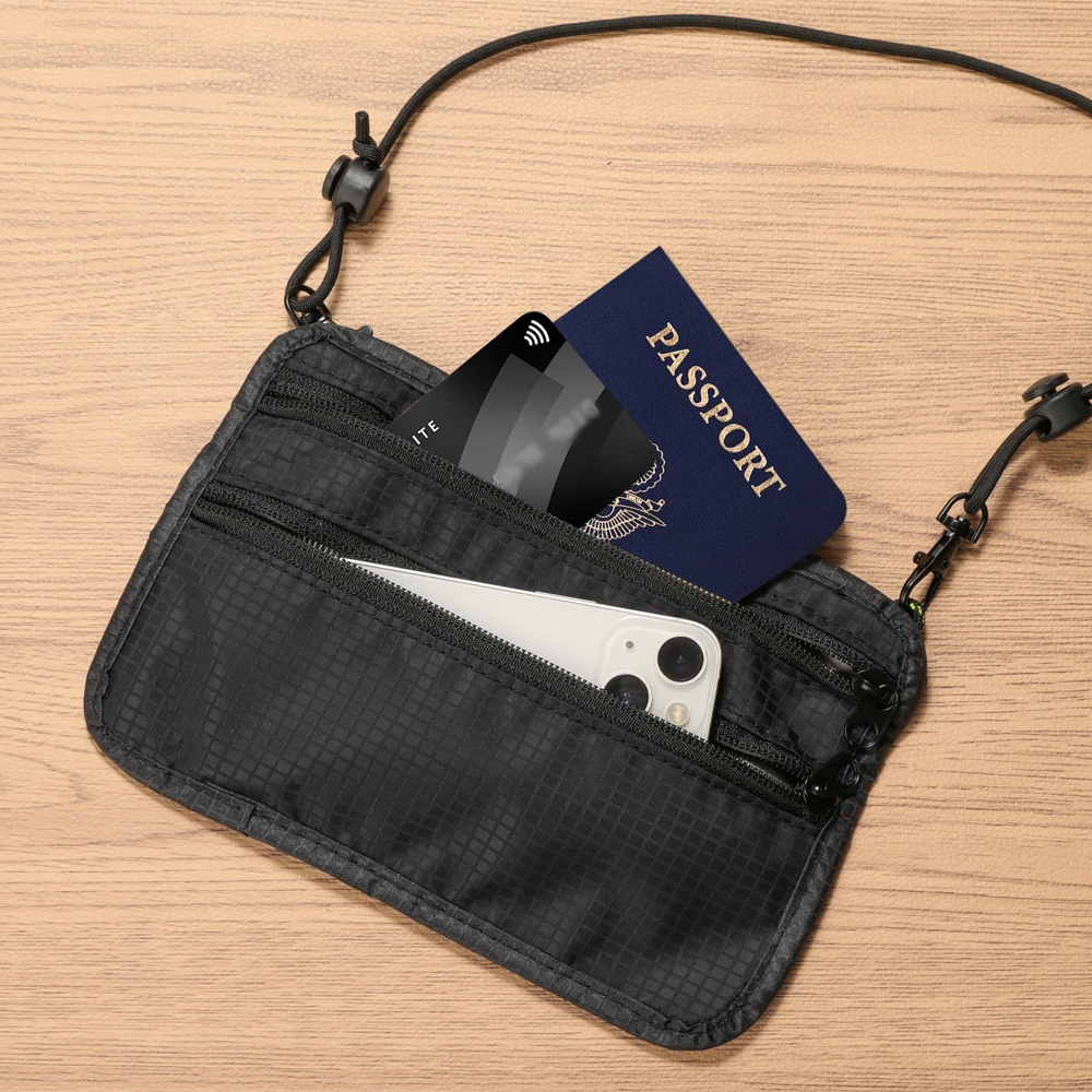 Travel RFID Wallet Passport Organizer, Lightweight Coin Purse With Adjustable Shoulder Strap For Credit Card, Cash, Cell Phone