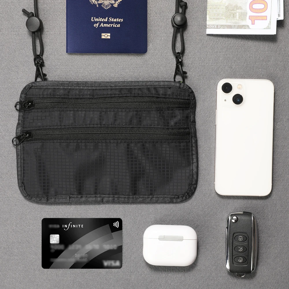 Travel RFID Wallet Passport Organizer, Lightweight Coin Purse With Adjustable Shoulder Strap For Credit Card, Cash, Cell Phone