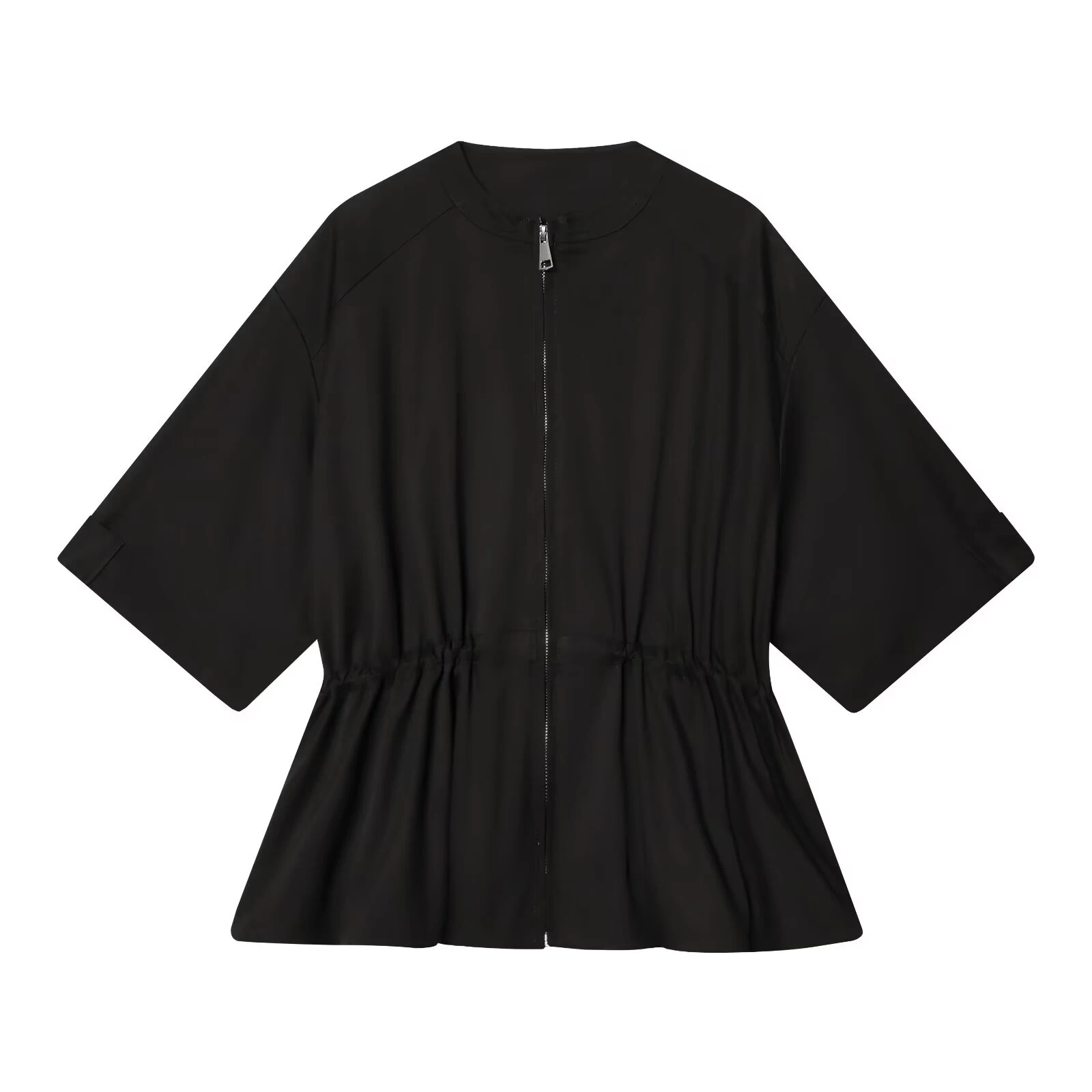 European and American style 2026 summer new women's round neck puffy hem short sleeved parka jacket