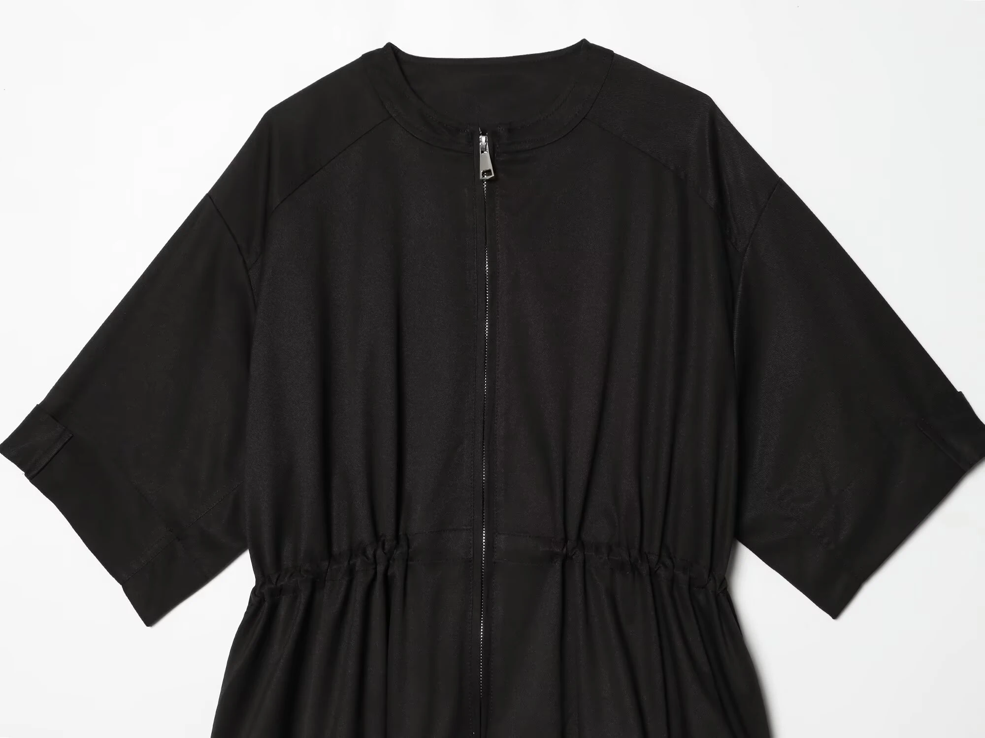European and American style 2026 summer new women's round neck puffy hem short sleeved parka jacket