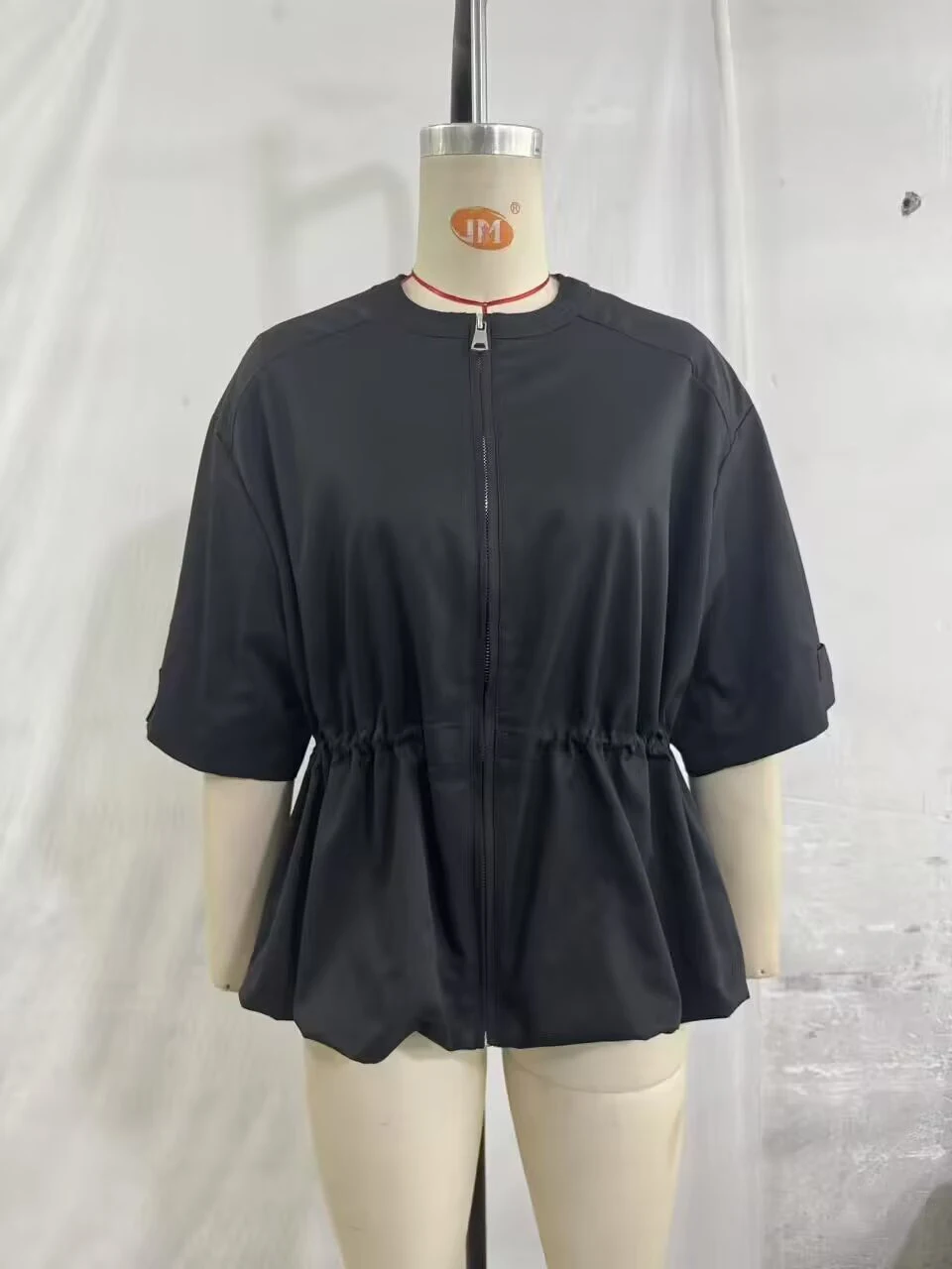 European and American style 2026 summer new women's round neck puffy hem short sleeved parka jacket
