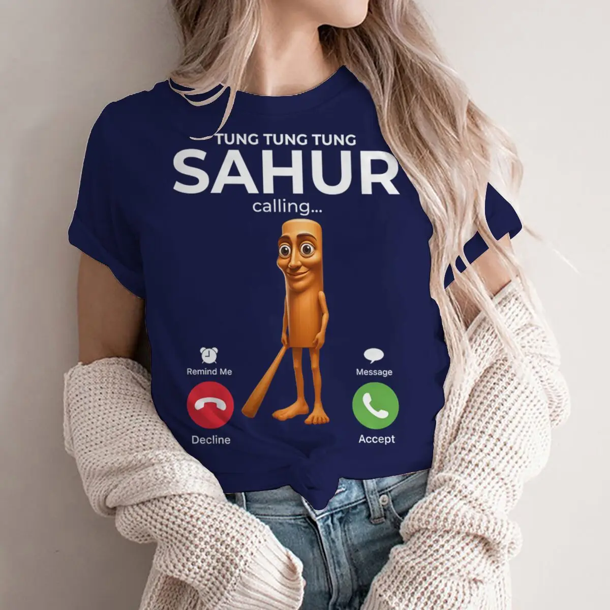 Tung Sahur Is Calling Funny Phone Call Absurd Joke T-Shirt Y2k Humorous Italian Brainrot Silly Novelty Saying Tee Personalized