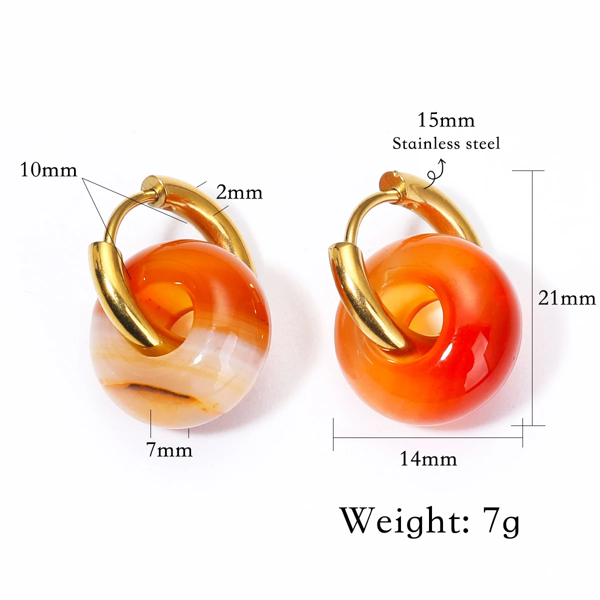 Natural Stone Earrings Pendant Women's Stainless Steel O-ring Earrings New Stone Earrings