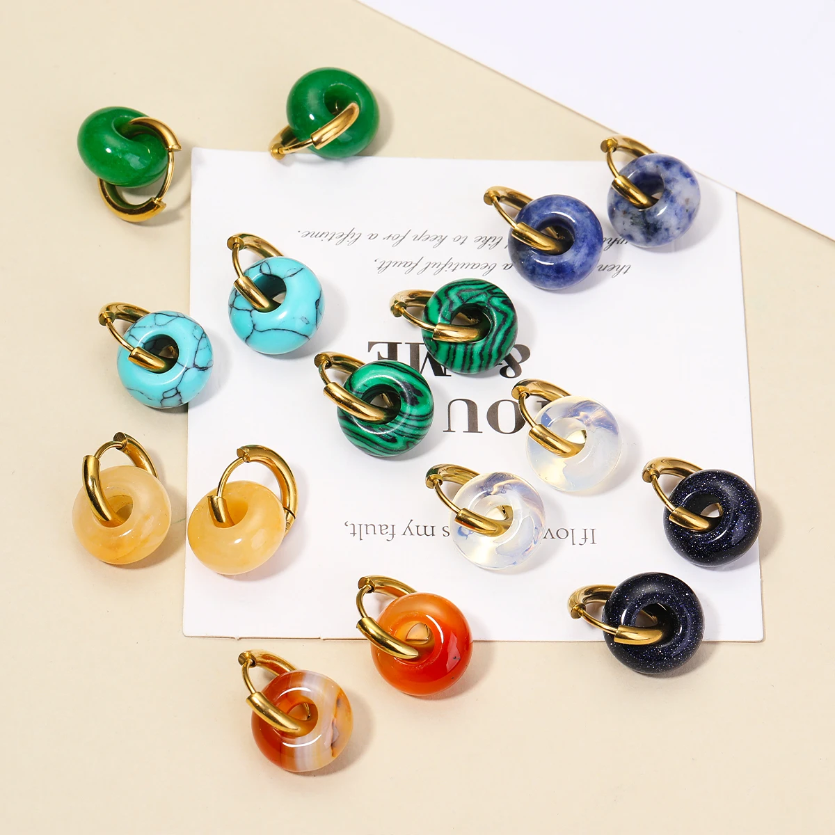Natural Stone Earrings Pendant Women's Stainless Steel O-ring Earrings New Stone Earrings