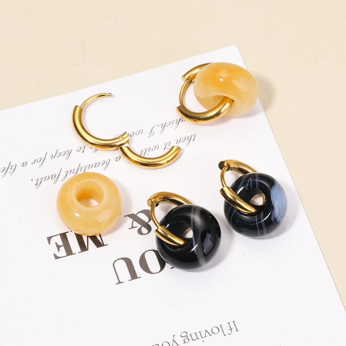 Natural Stone Earrings Pendant Women's Stainless Steel O-ring Earrings New Stone Earrings