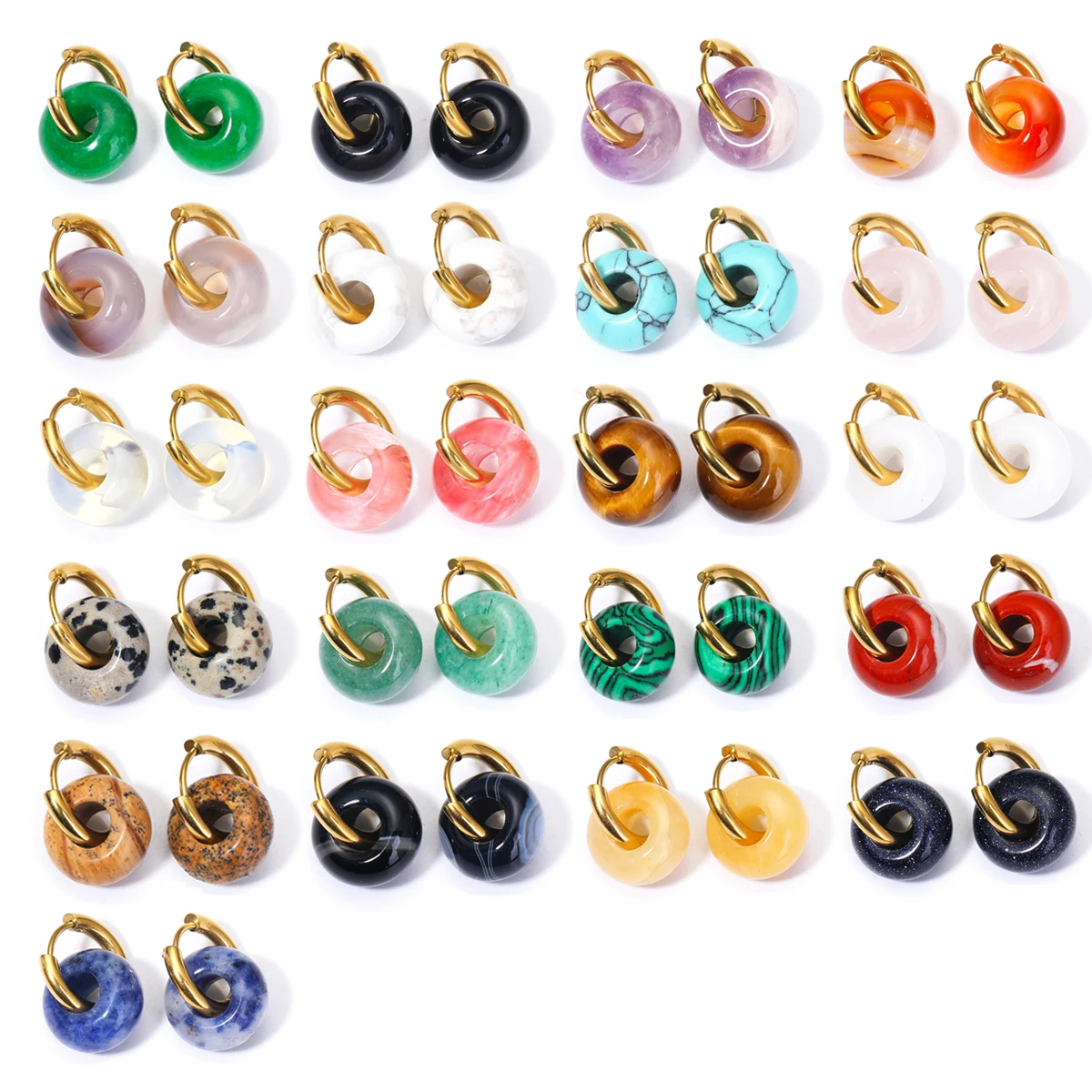 Natural Stone Earrings Pendant Women's Stainless Steel O-ring Earrings New Stone Earrings