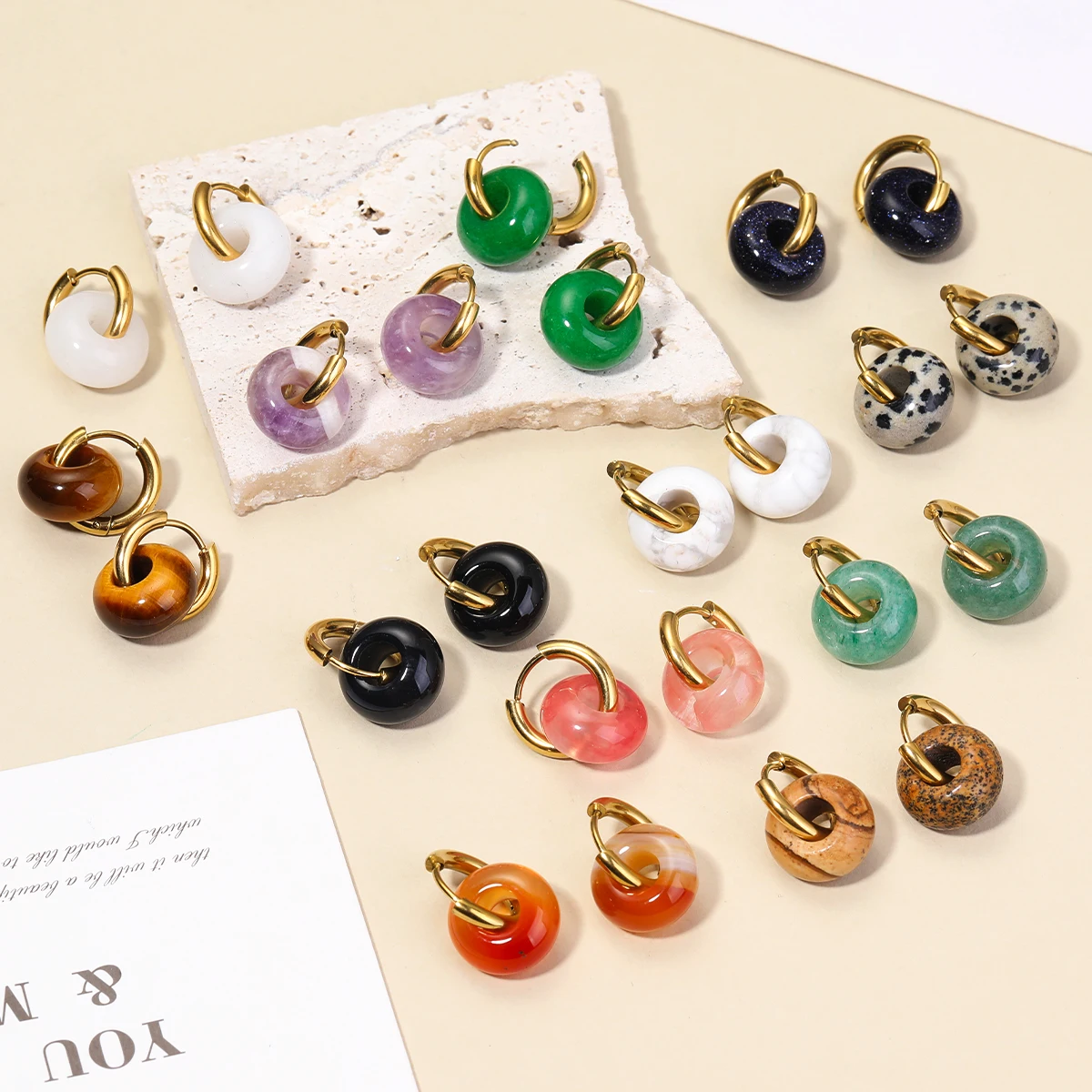 Natural Stone Earrings Pendant Women's Stainless Steel O-ring Earrings New Stone Earrings
