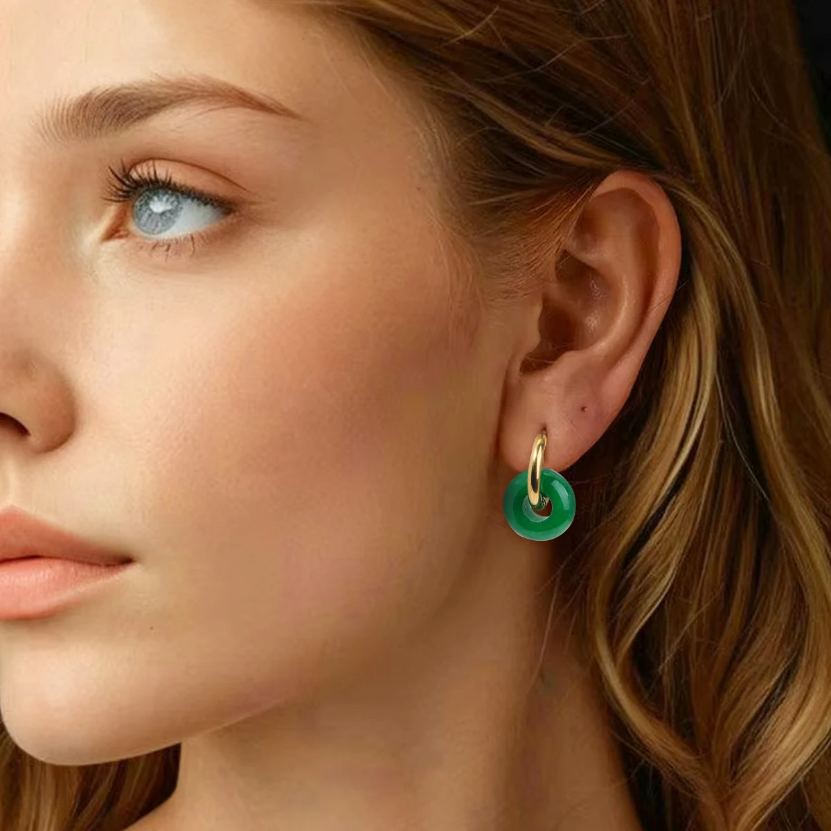 Natural Stone Earrings Pendant Women's Stainless Steel O-ring Earrings New Stone Earrings
