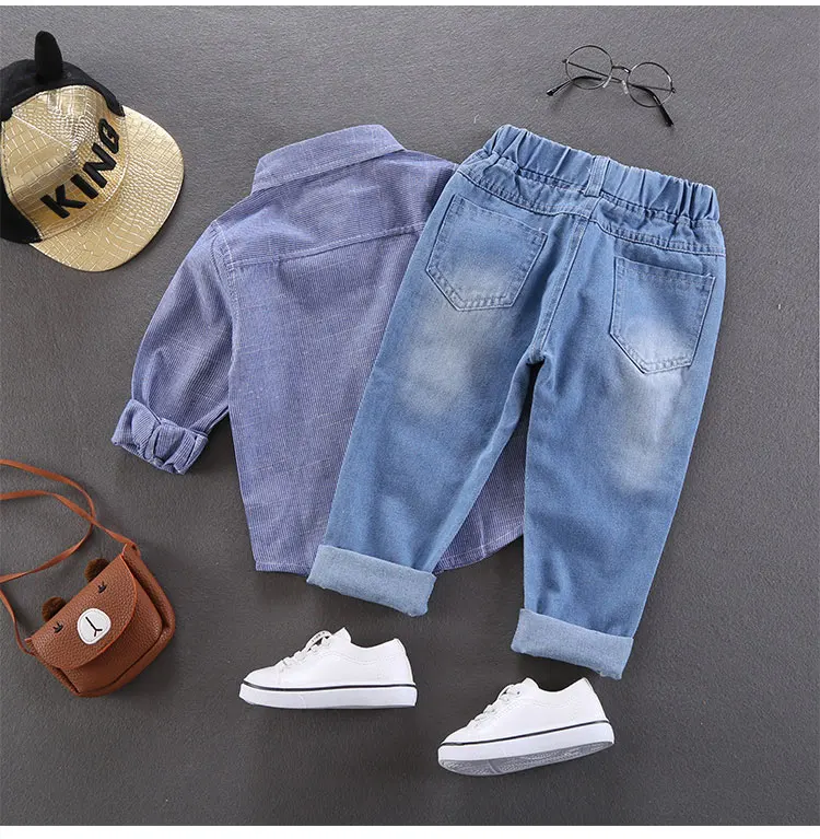 Children Jeans Boys Cotton Print Splice Stretch Denim Pants Korean Teenage Trousers Wear Kids ClothingDenimRipped Spring Autum