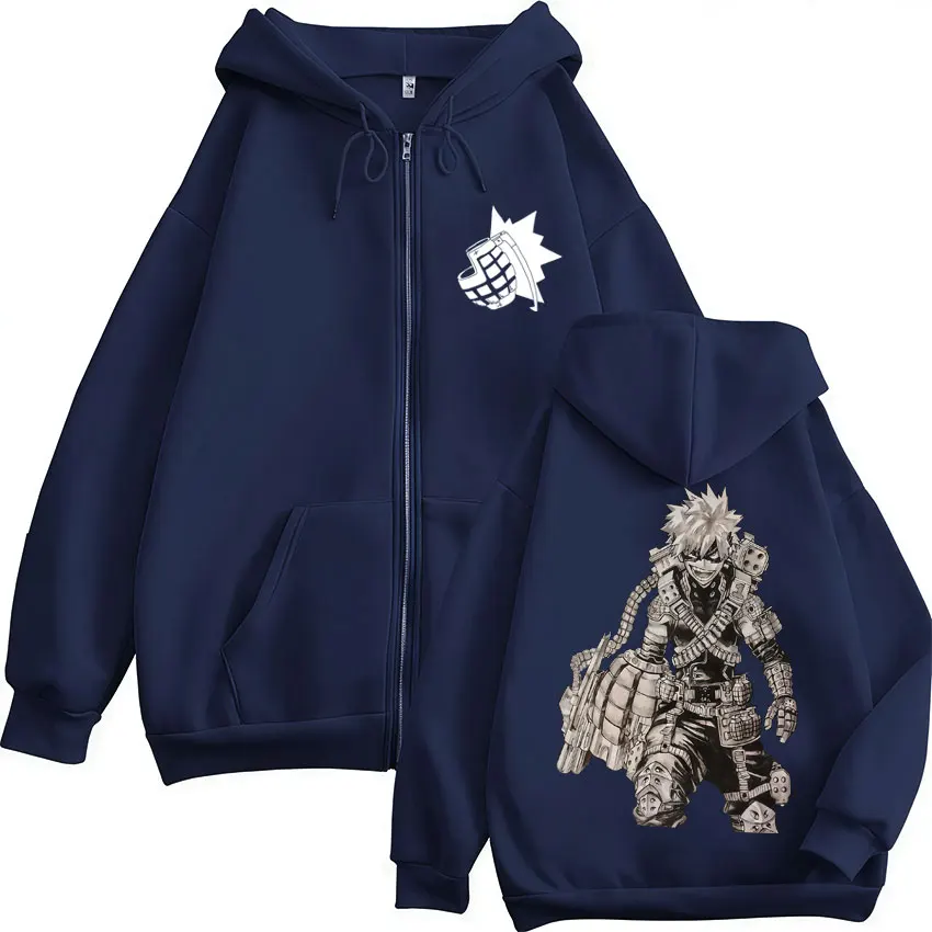 Anime My Hero Academia Katsuki Bakugo Zip Up Hoodies Men Women Fashion Harajuku Hoody Sweatshirt Fleece Loose Jackets Streetwear