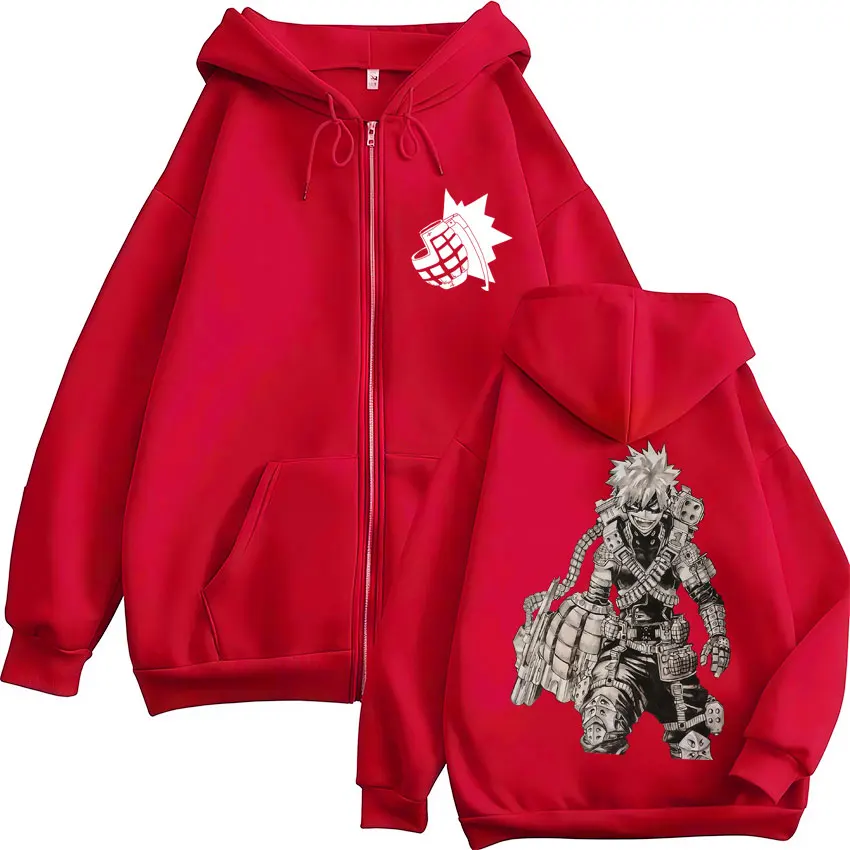 Anime My Hero Academia Katsuki Bakugo Zip Up Hoodies Men Women Fashion Harajuku Hoody Sweatshirt Fleece Loose Jackets Streetwear