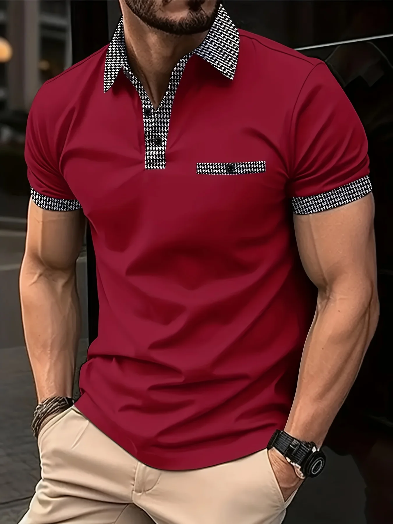 European and American Men's Summer Fashion Striped Print Micro Elastic Breathable Polo Short Sleeved T-Shirt Outdoor Casual Top