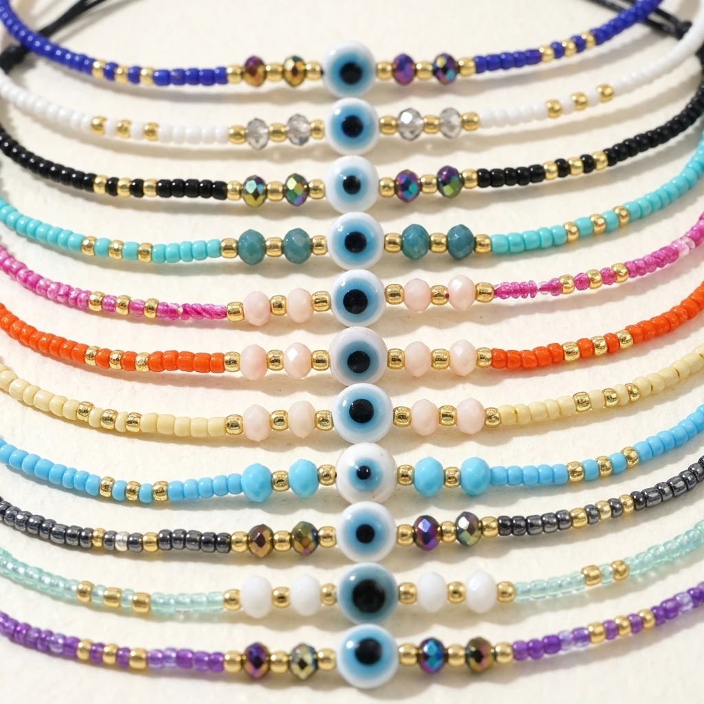 11pcs Glass Beaded Bohemian Evil Eye Bracelet Set Adjustable String Bracelets For Women