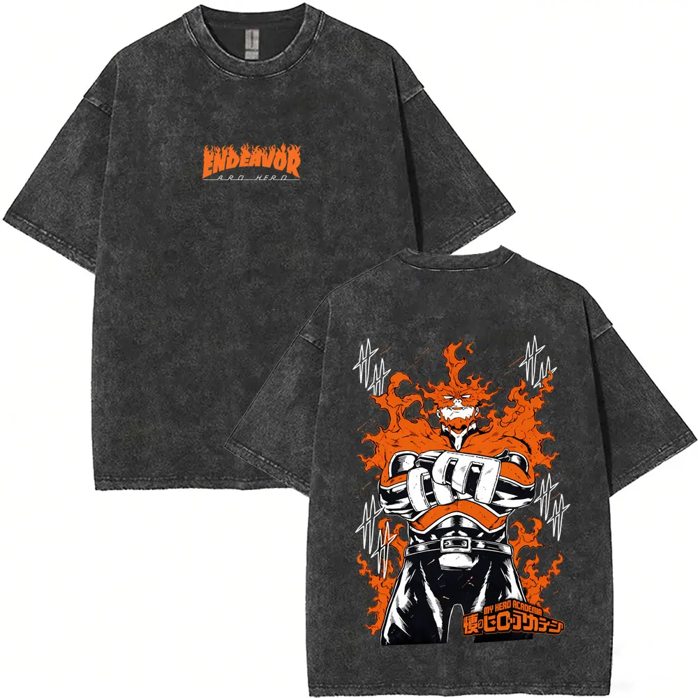 Washed Vintage Anime My Hero Academia Bakugou Katsuki Merch T Shirts Men Women Manga Casual Retro T-shirts Cosplay Streetwear