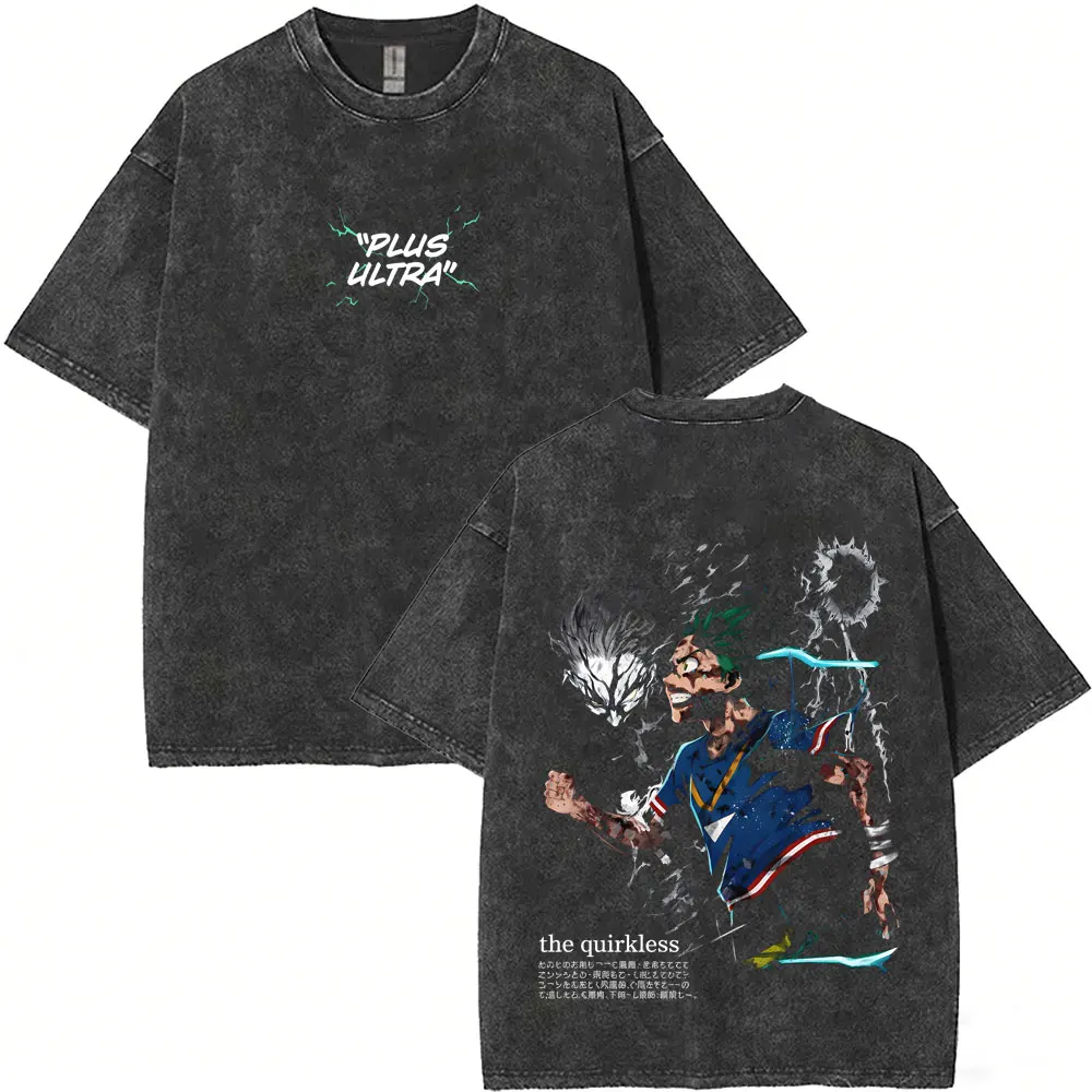 Washed Vintage Anime My Hero Academia Bakugou Katsuki Merch T Shirts Men Women Manga Casual Retro T-shirts Cosplay Streetwear