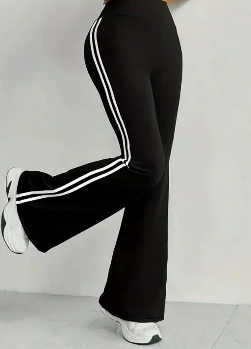 Women's Casual Sports Flared Pants, Side Stripe Design, High-Waisted and Hip-Lifting, Suitable for All Seasons, Slim-Fit Long Pants