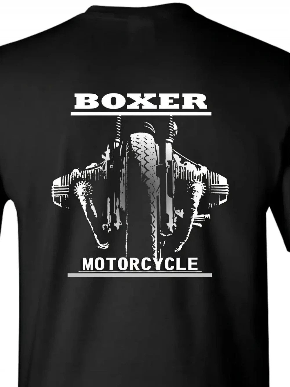 Men's Boxer Motorcycle T-Shirt Black with White Motorcycle Engine Graphic Enthusiast Apparel Men's T-shirts for Summer