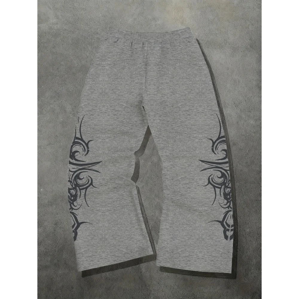 Men's design sense, hip-hop personality, street printed casual pants, wide leg pants, American retro pants