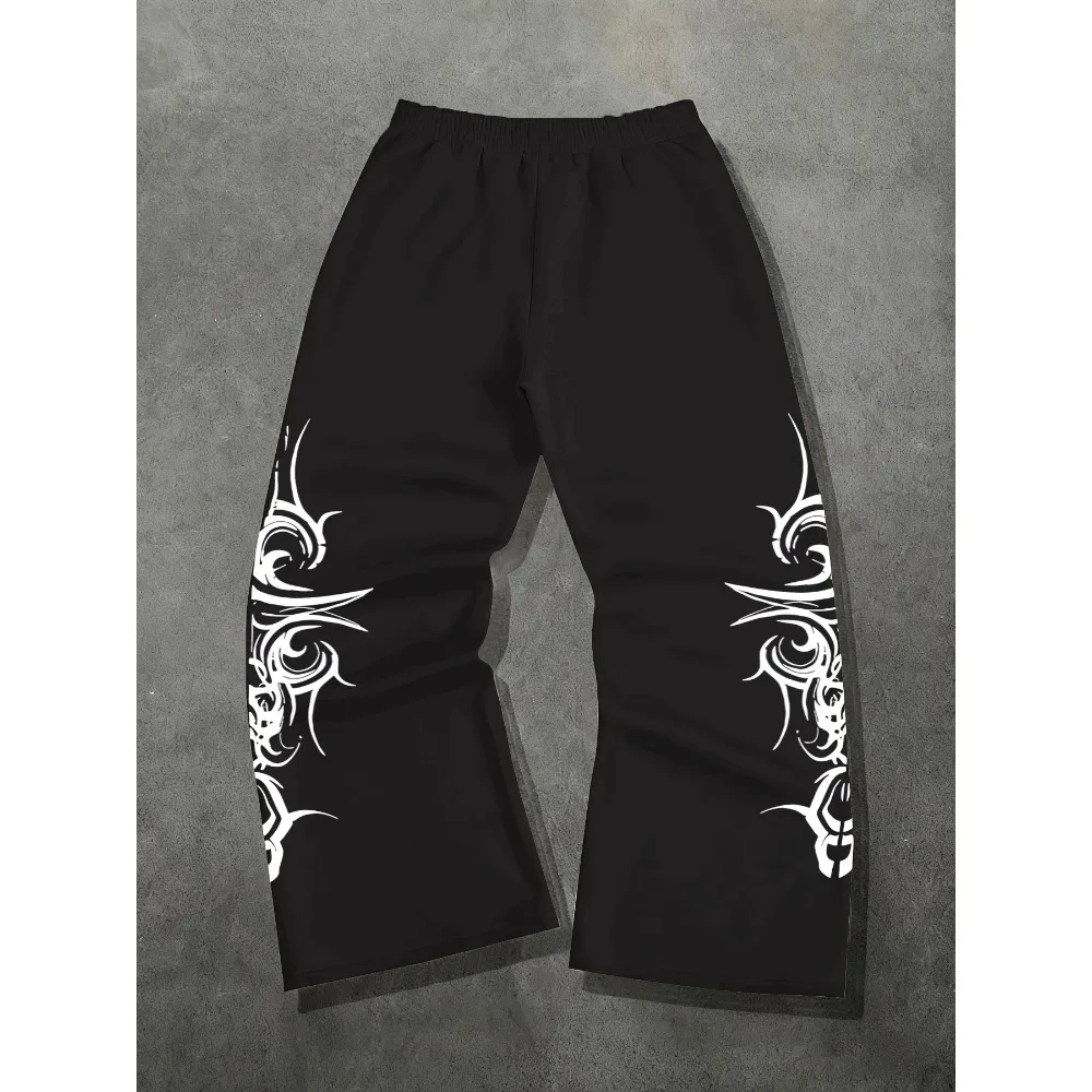 Men's design sense, hip-hop personality, street printed casual pants, wide leg pants, American retro pants