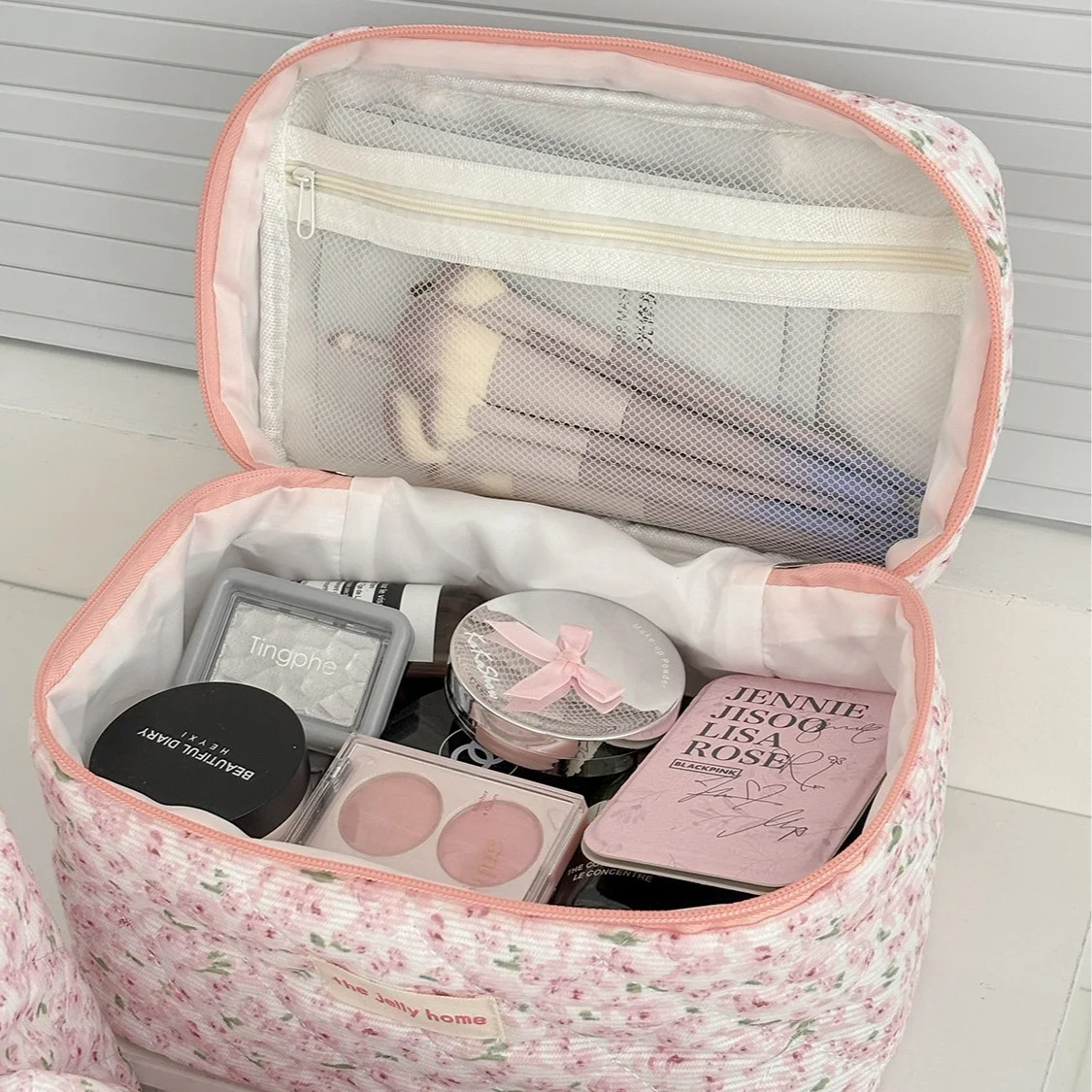 Sweet and Fresh Floral Large Capacity Portable Toiletry Bag Corduroy Pink Peony Makeup Bag New Model