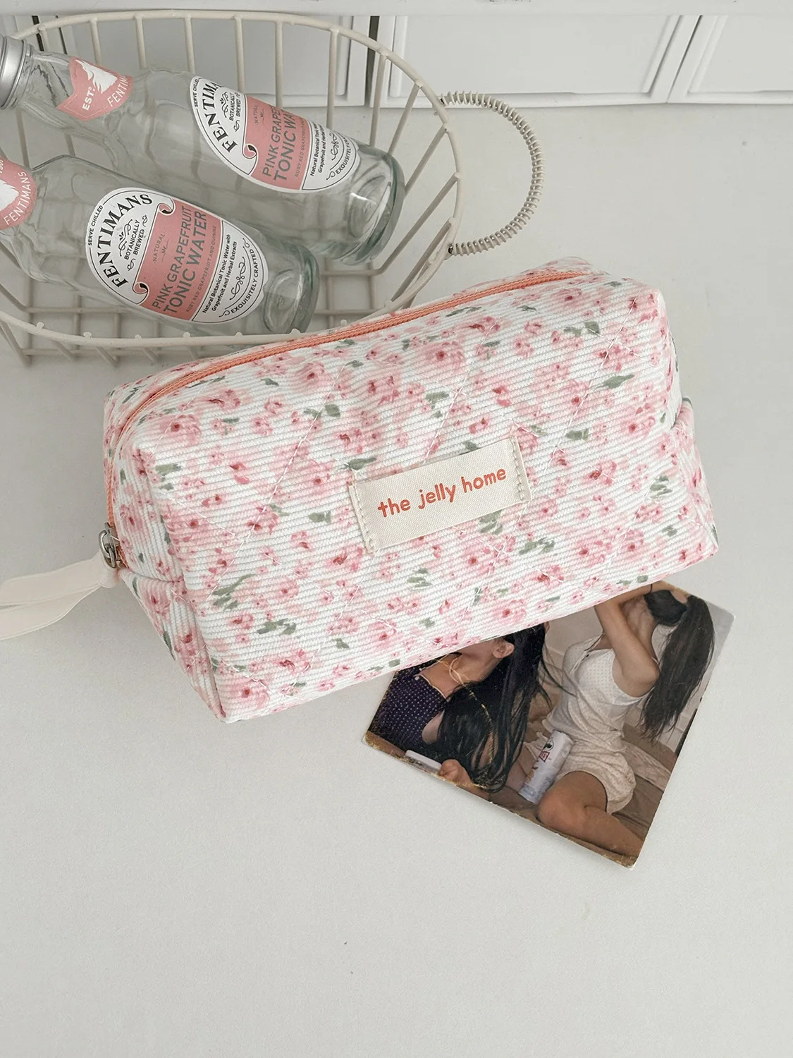 Sweet and Fresh Floral Large Capacity Portable Toiletry Bag Corduroy Pink Peony Makeup Bag New Model