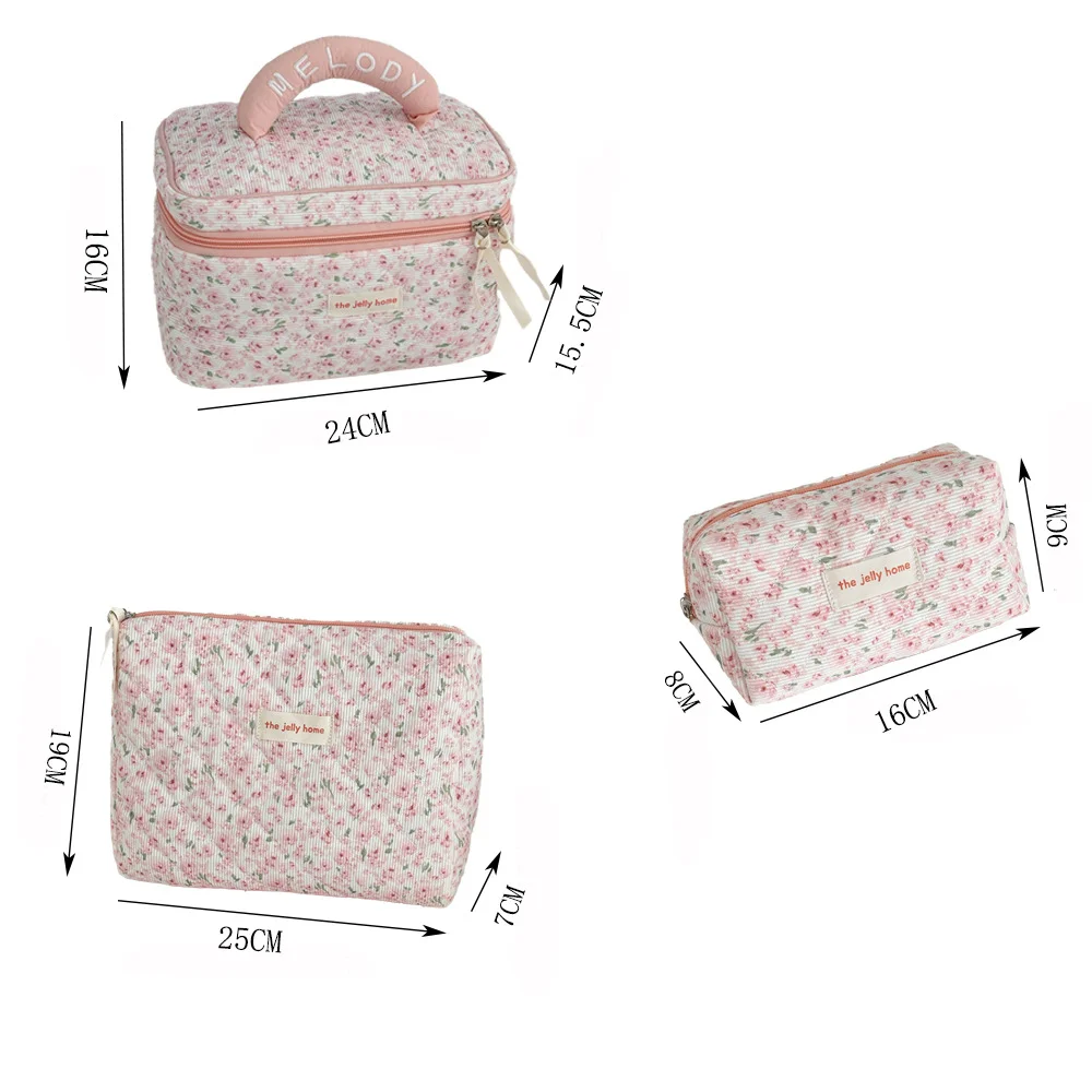 Sweet and Fresh Floral Large Capacity Portable Toiletry Bag Corduroy Pink Peony Makeup Bag New Model