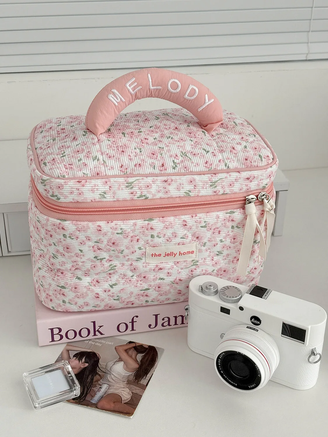 Sweet and Fresh Floral Large Capacity Portable Toiletry Bag Corduroy Pink Peony Makeup Bag New Model