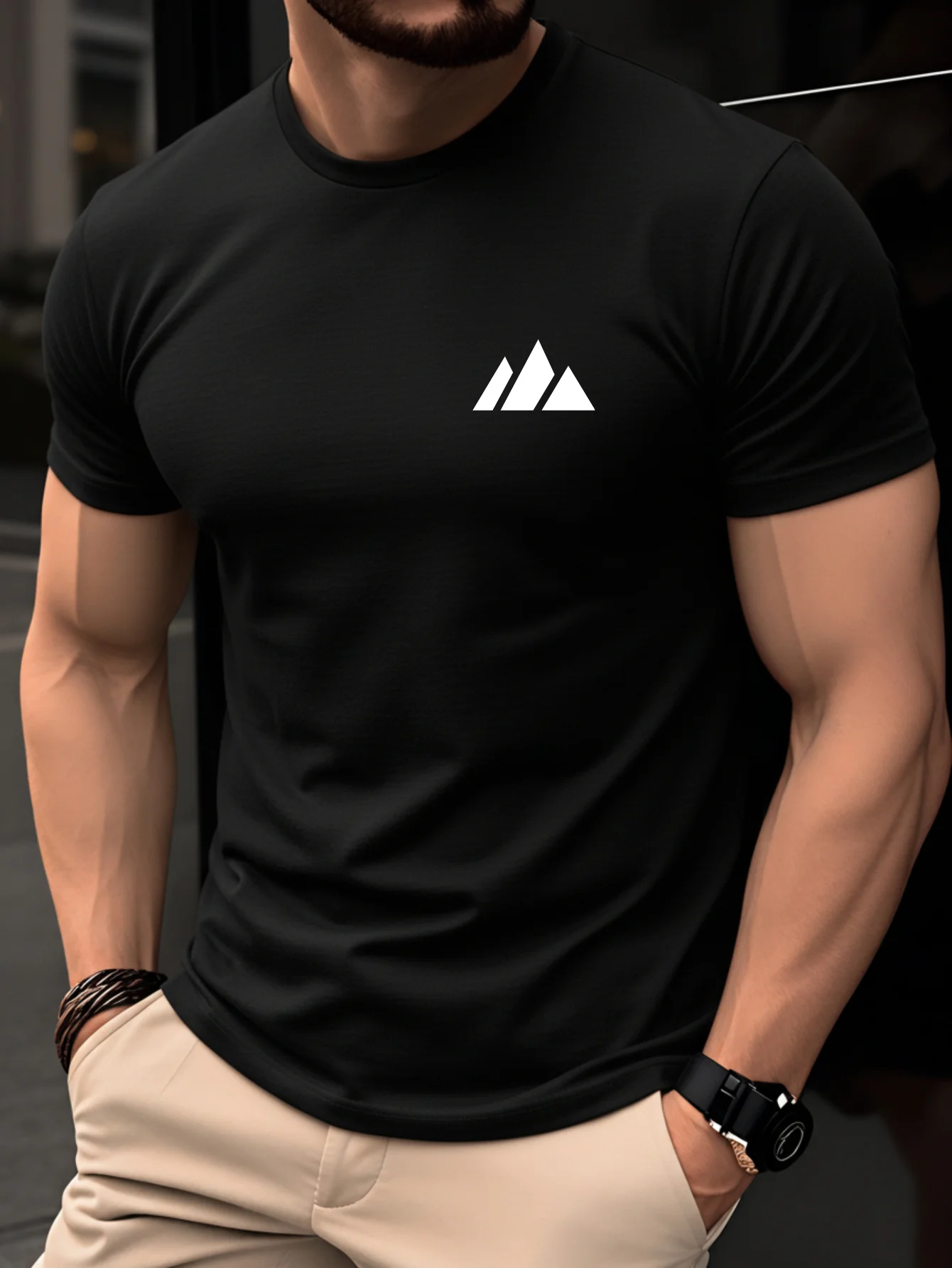100% Cotton Men's T-Shirt Fashion Daily Casual Breathable Simple Geometric Triangle Pattern Summer Short Sleeve Round Neck Top