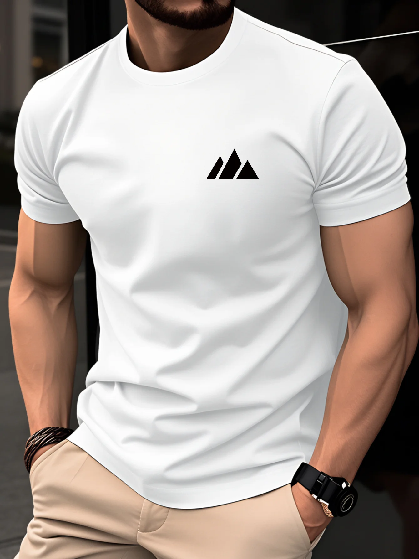 100% Cotton Men's T-Shirt Fashion Daily Casual Breathable Simple Geometric Triangle Pattern Summer Short Sleeve Round Neck Top