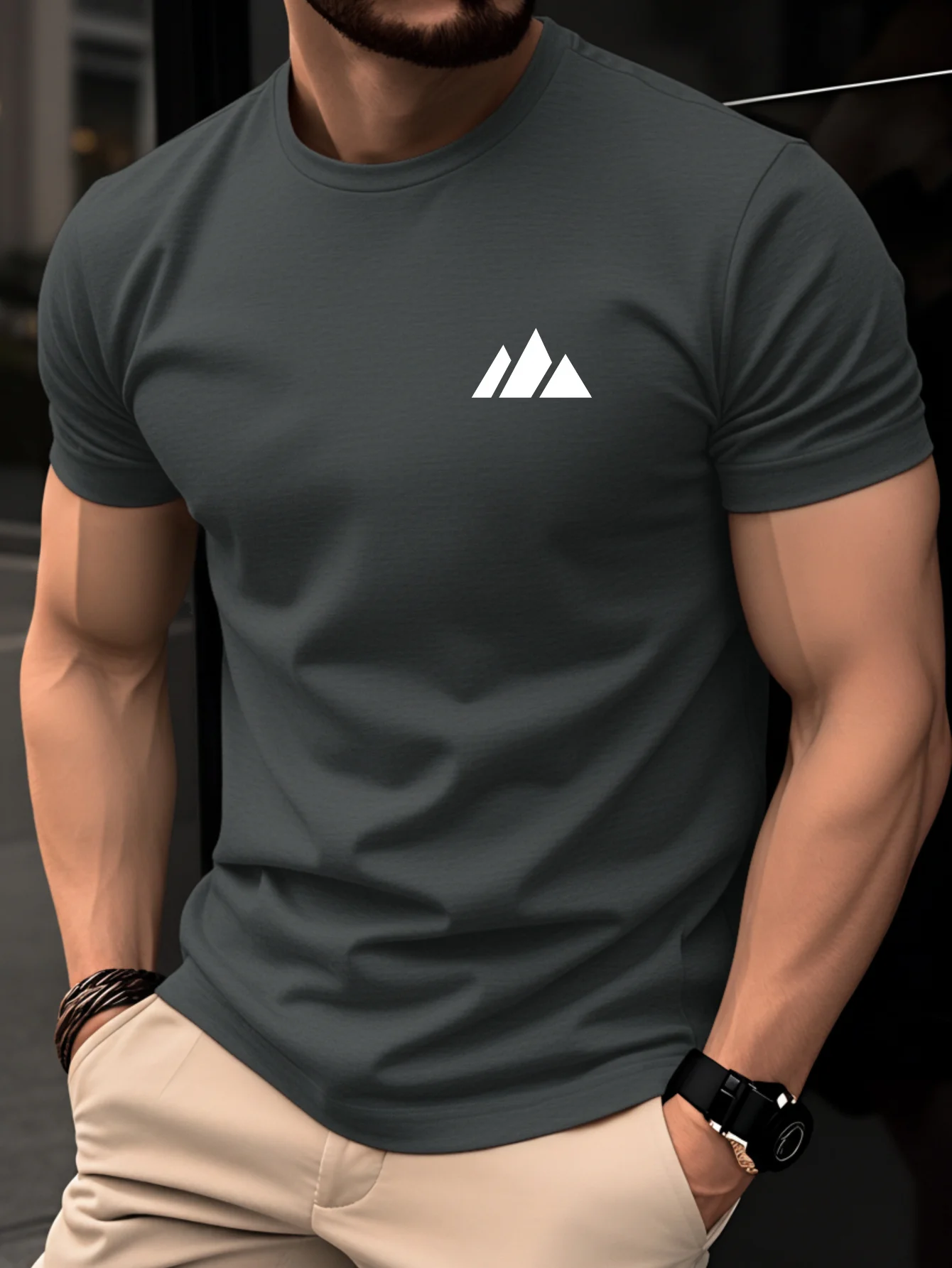 100% Cotton Men's T-Shirt Fashion Daily Casual Breathable Simple Geometric Triangle Pattern Summer Short Sleeve Round Neck Top
