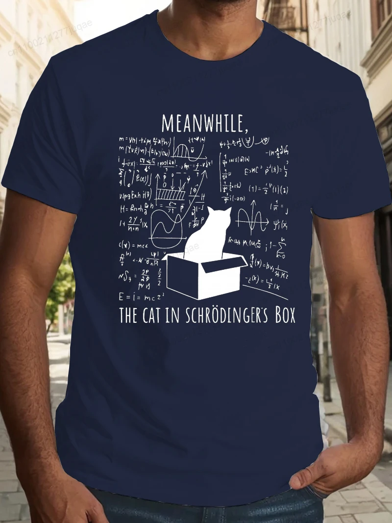 Science Cat Print T-Shirt for Men Short Sleeve Funny Physics Teacher T Shirt Tee Shirt Fashion Summer Clothing Science Nerd Gift