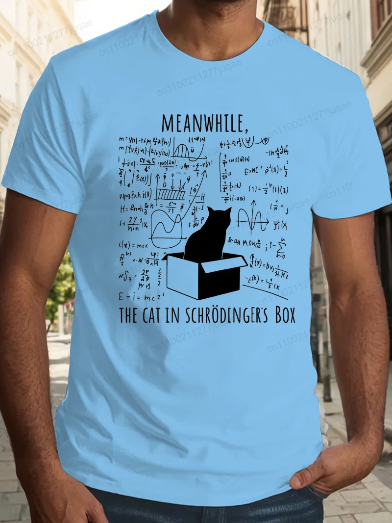 Science Cat Print T-Shirt for Men Short Sleeve Funny Physics Teacher T Shirt Tee Shirt Fashion Summer Clothing Science Nerd Gift
