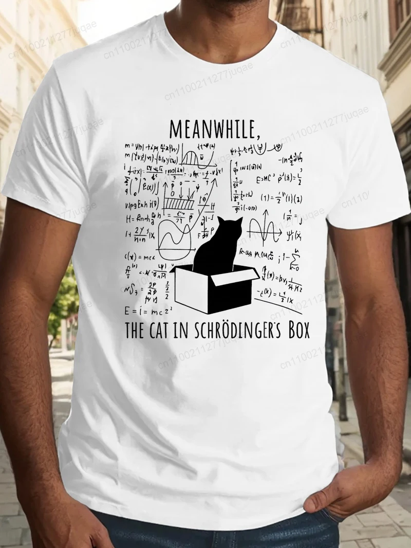 Science Cat Print T-Shirt for Men Short Sleeve Funny Physics Teacher T Shirt Tee Shirt Fashion Summer Clothing Science Nerd Gift
