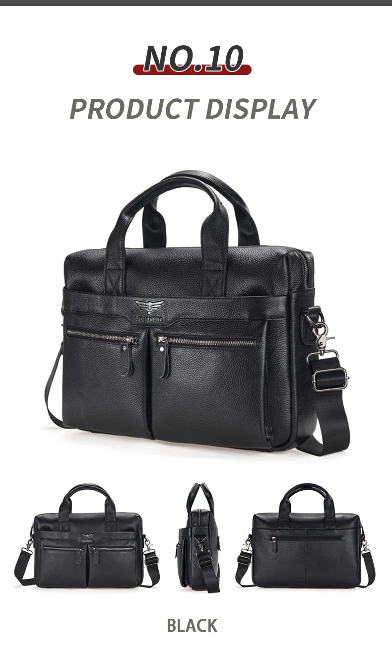 LION VERA Men's Large Capacity Business Commuting Bag Genuine Leather Shoulder Portable Laptop Zipper Crossbody Briefcase