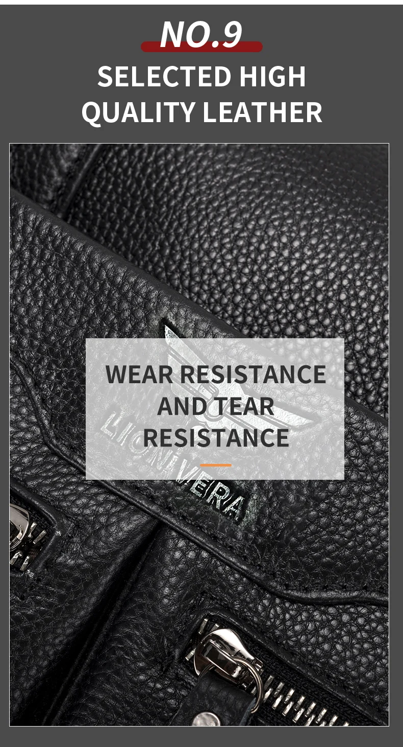 LION VERA Men's Large Capacity Business Commuting Bag Genuine Leather Shoulder Portable Laptop Zipper Crossbody Briefcase