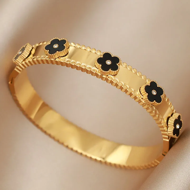 Stainless Steel Metal Crystal Star Flower Bangles&bracelets for Women Fashion Brand Jewelry Oil Eye Bangles Accessories