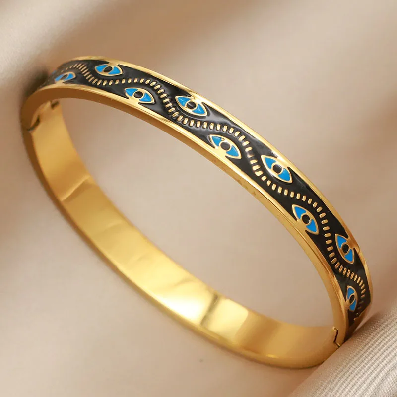 Stainless Steel Metal Crystal Star Flower Bangles&bracelets for Women Fashion Brand Jewelry Oil Eye Bangles Accessories