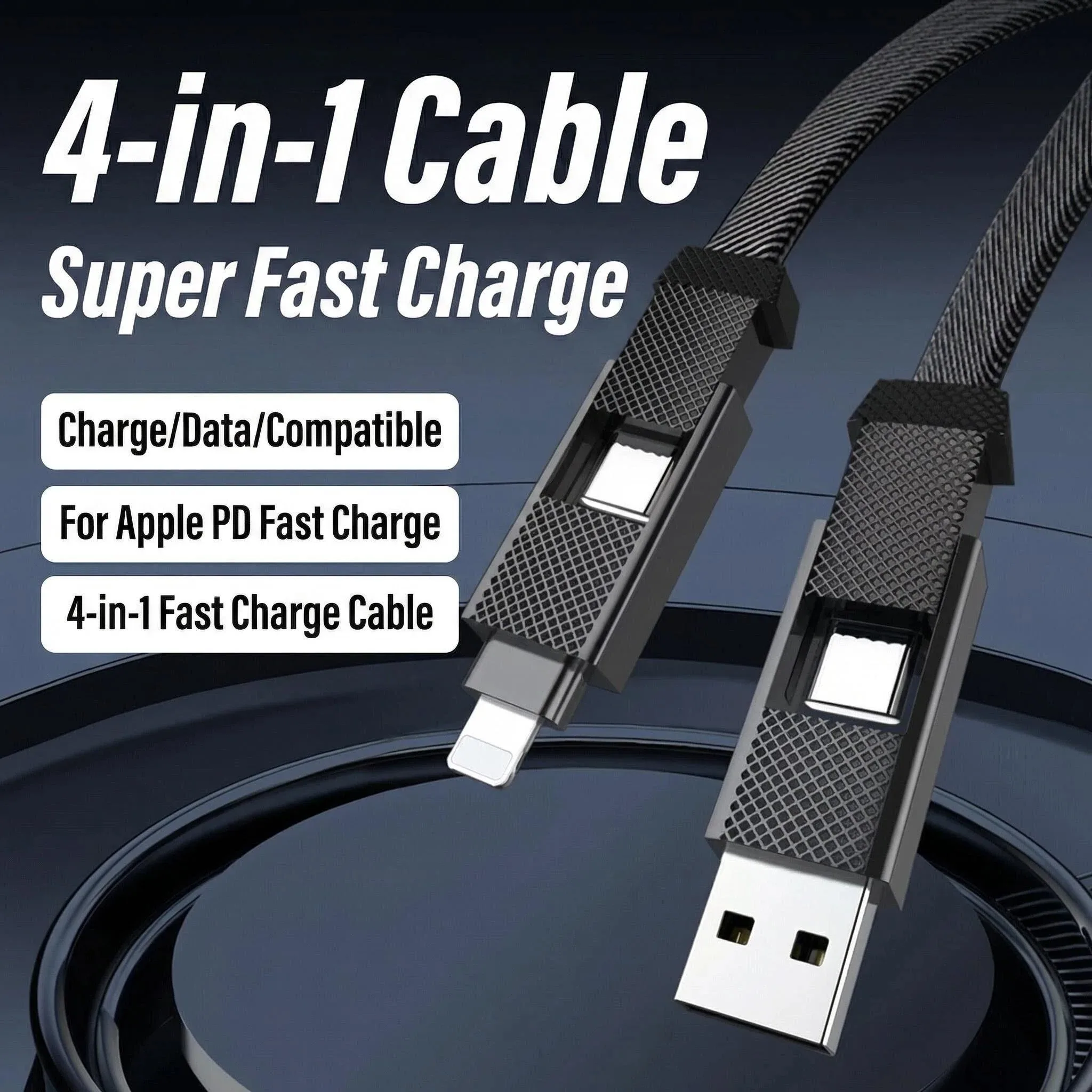 4 in 1 Multi Functional Magnetic Type-C Woven Charging Data Cable Lightning Durable fasting USB C Cord for i Phone HuaWei XiaoMi