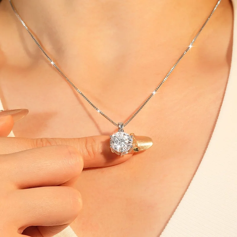 Rrjzz 1CT-5CT Solitaire VVS1 D-Color Moissanite Pendant Necklace for Women 6.5mm-11mm Lab Imitation Diamond GRA Jewelry Gifts